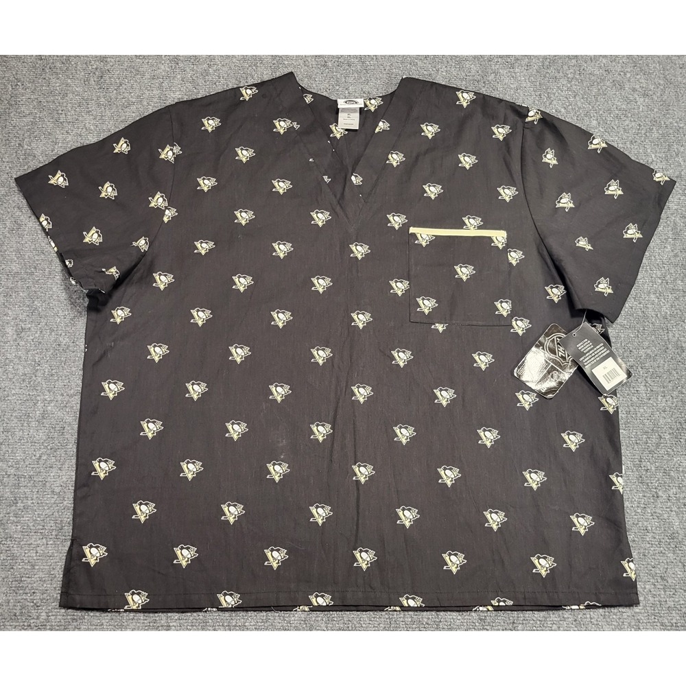 Scrub Dudz Pittsburgh Penguins NHL Logo Medical Scrubs Black Top Size X-Large